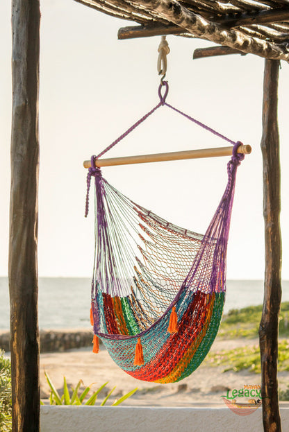Mayan Legacy Extra Large Outdoor Cotton Mexican Hammock Chair in Colorina Colour V97-HSCHCOLORINA