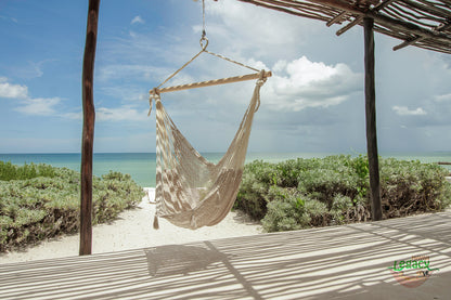 Mayan Legacy Extra Large Outdoor Cotton Mexican Hammock Chair in Cream Colour V97-HSCHCREAM