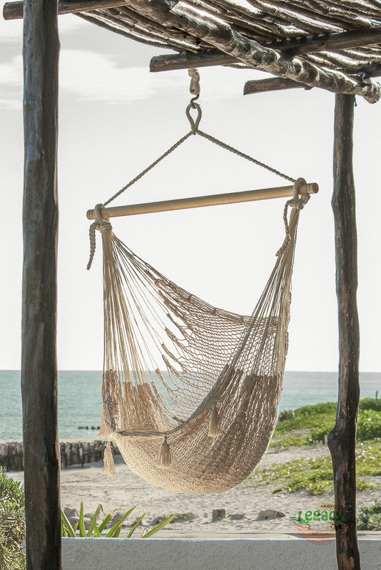 Mayan Legacy Extra Large Outdoor Cotton Mexican Hammock Chair in Cream Colour V97-HSCHCREAM