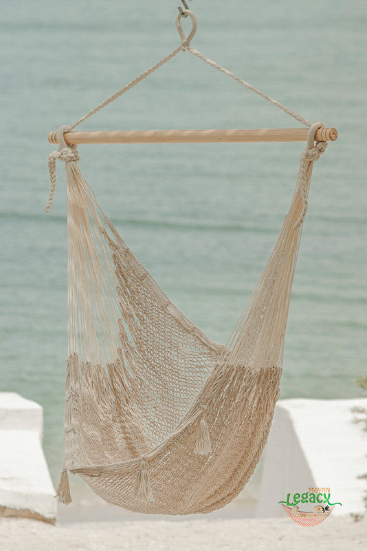 Mayan Legacy Extra Large Outdoor Cotton Mexican Hammock Chair in Cream Colour V97-HSCHCREAM
