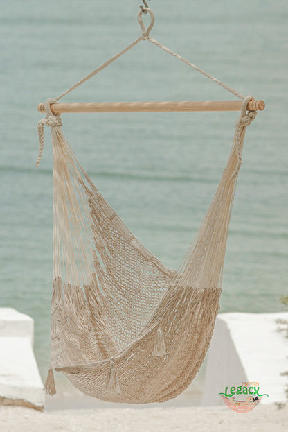Mayan Legacy Extra Large Outdoor Cotton Mexican Hammock Chair in Cream Colour V97-HSCHCREAM