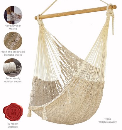 Mayan Legacy Extra Large Outdoor Cotton Mexican Hammock Chair in Cream Colour V97-HSCHCREAM