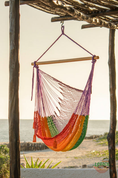 Mayan Legacy Extra Large Outdoor Cotton Mexican Hammock Chair in Rainbow Colour V97-HSCHRAINBOW