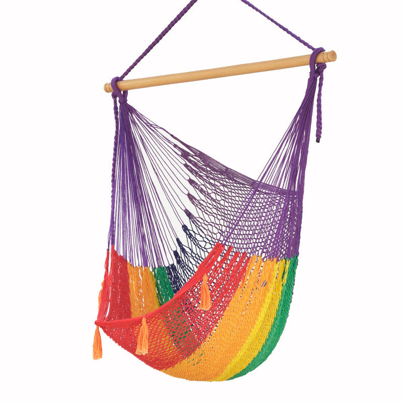 Mayan Legacy Extra Large Outdoor Cotton Mexican Hammock Chair in Rainbow Colour V97-HSCHRAINBOW