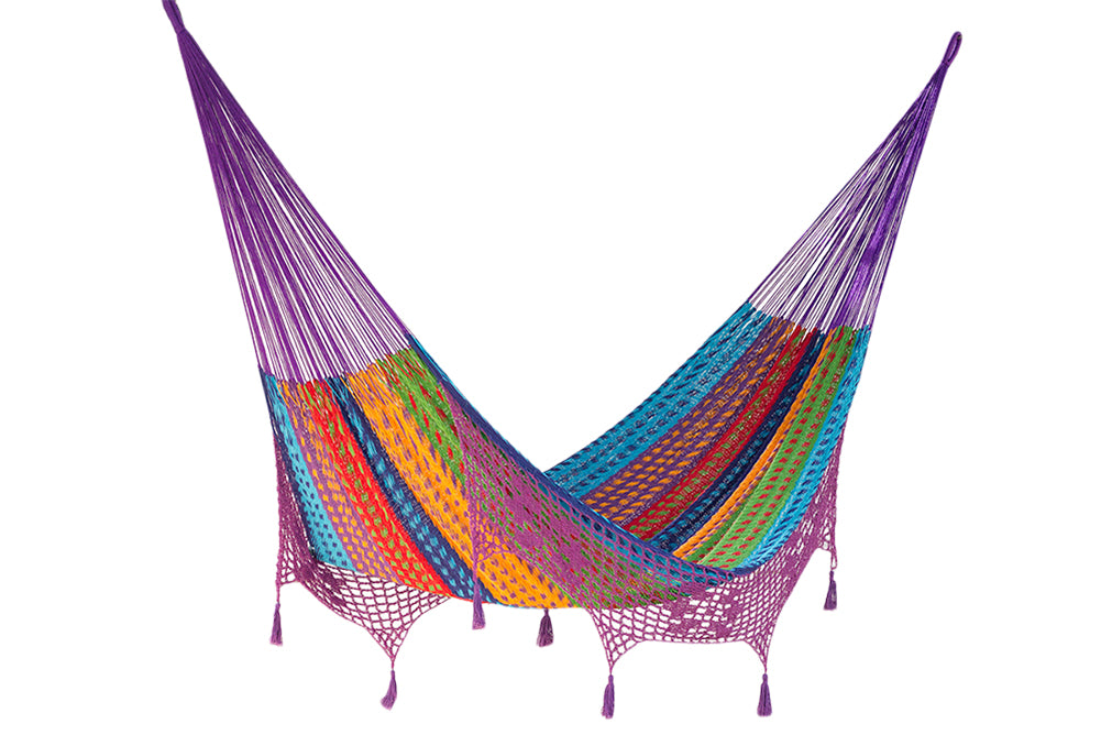 Outdoor undercover cotton Mayan Legacy hammock with hand crocheted tassels King Size Colorina V97-TDK COLORINA