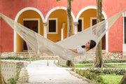 Outdoor undercover cotton Mayan Legacy hammock with hand crocheted tassels King Size Marble V97-TDK CREAM