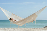 Outdoor undercover cotton Mayan Legacy hammock with hand crocheted tassels King Size Marble V97-TDK CREAM