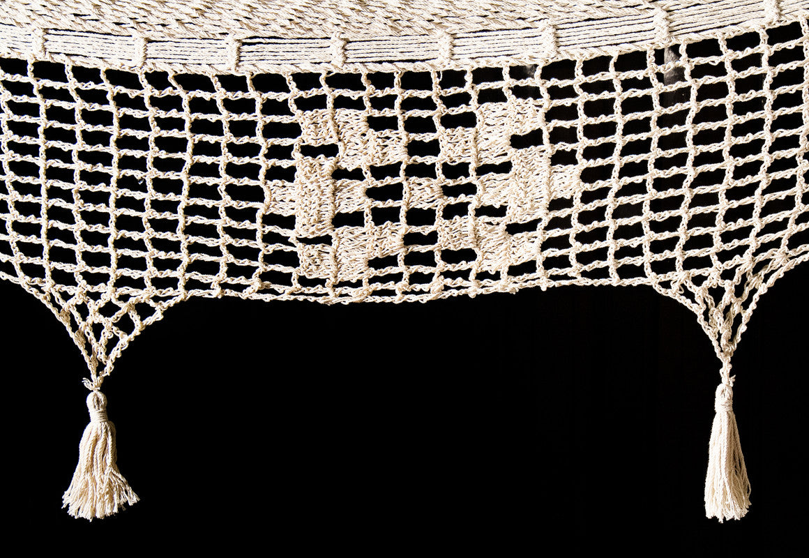 Outdoor undercover cotton Mayan Legacy hammock with hand crocheted tassels King Size Marble V97-TDK CREAM