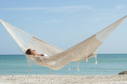 Outdoor undercover cotton Mayan Legacy hammock with hand crocheted tassels King Size Marble V97-TDK CREAM
