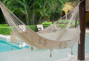 Outdoor undercover cotton Mayan Legacy hammock with hand crocheted tassels King Size Marble V97-TDK CREAM