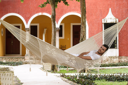 Outdoor undercover cotton Mayan Legacy hammock with hand crocheted tassels King Size Marble V97-TDK CREAM