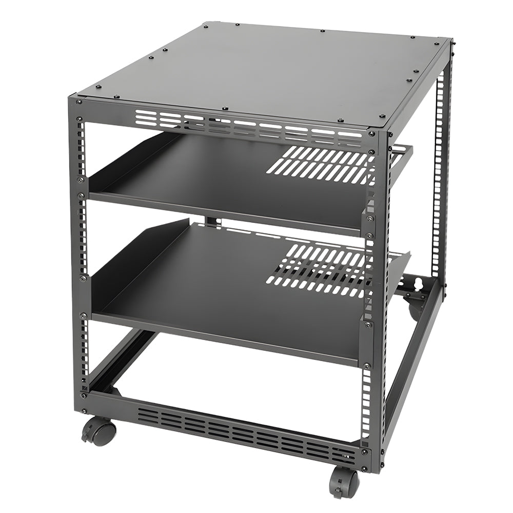 Alston 12U Open Frame Server Rack Hifi Device Rack with Vented Shelves Heavy Duty 4-Post AV/IT Network Rack V985-12UOPENCABINET