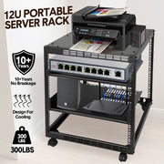 Alston 12U Open Frame Server Rack Hifi Device Rack with Vented Shelves Heavy Duty 4-Post AV/IT Network Rack V985-12UOPENCABINET