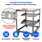 Alston 12U Open Frame Server Rack Hifi Device Rack with Vented Shelves Heavy Duty 4-Post AV/IT Network Rack V985-12UOPENCABINET