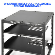 Alston 12U Open Frame Server Rack Hifi Device Rack with Vented Shelves Heavy Duty 4-Post AV/IT Network Rack V985-12UOPENCABINET
