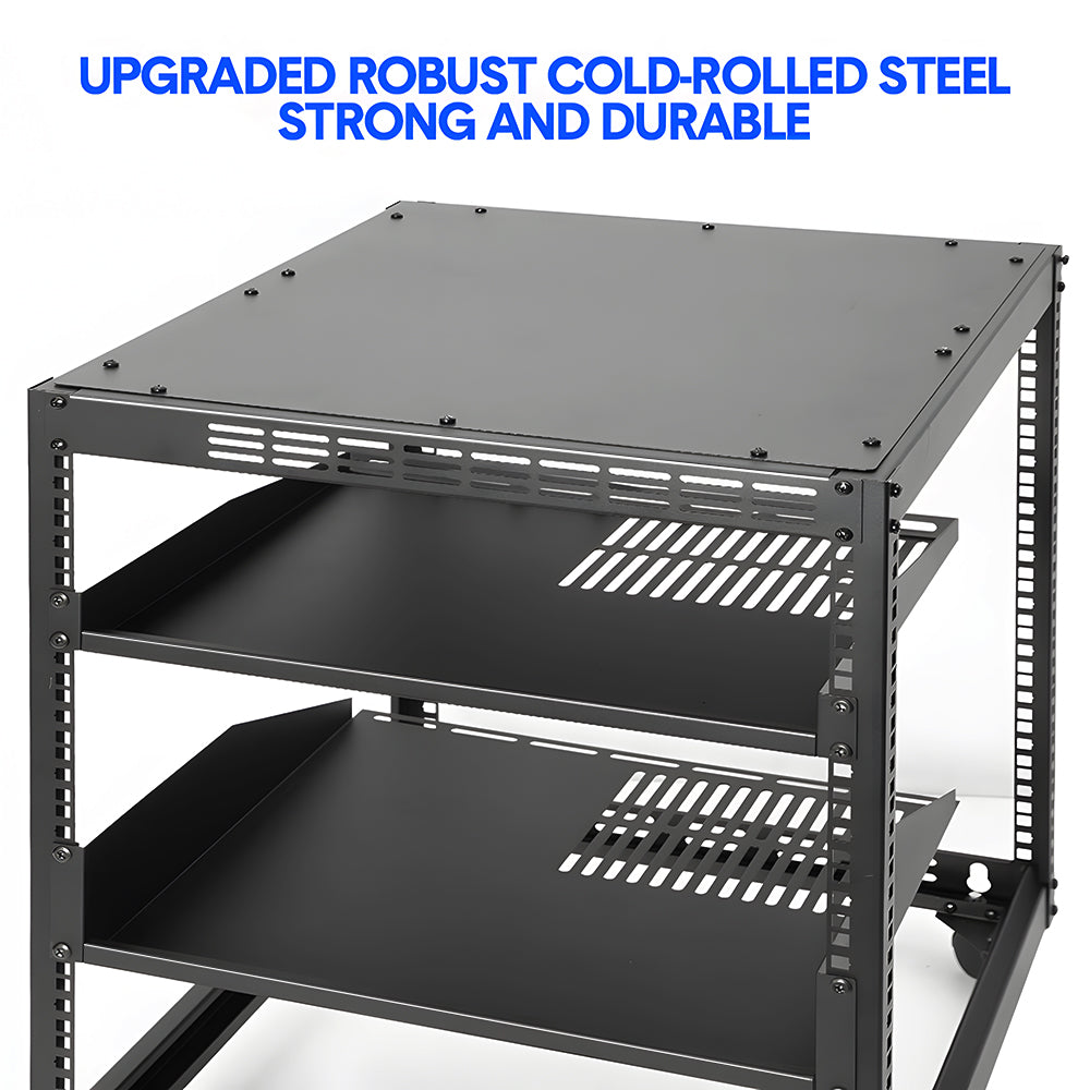 Alston 12U Open Frame Server Rack Hifi Device Rack with Vented Shelves Heavy Duty 4-Post AV/IT Network Rack V985-12UOPENCABINET