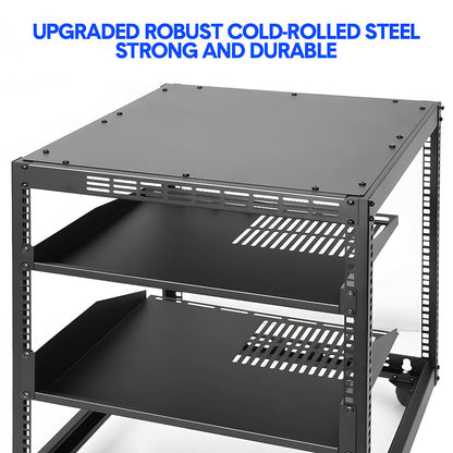 Alston 12U Open Frame Server Rack Hifi Device Rack with Vented Shelves Heavy Duty 4-Post AV/IT Network Rack V985-12UOPENCABINET