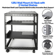 Alston 12U Open Frame Server Rack Hifi Device Rack with Vented Shelves Heavy Duty 4-Post AV/IT Network Rack V985-12UOPENCABINET