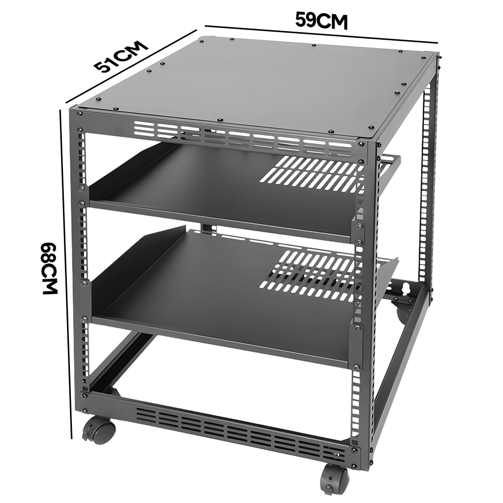 Alston 12U Open Frame Server Rack Hifi Device Rack with Vented Shelves Heavy Duty 4-Post AV/IT Network Rack V985-12UOPENCABINET
