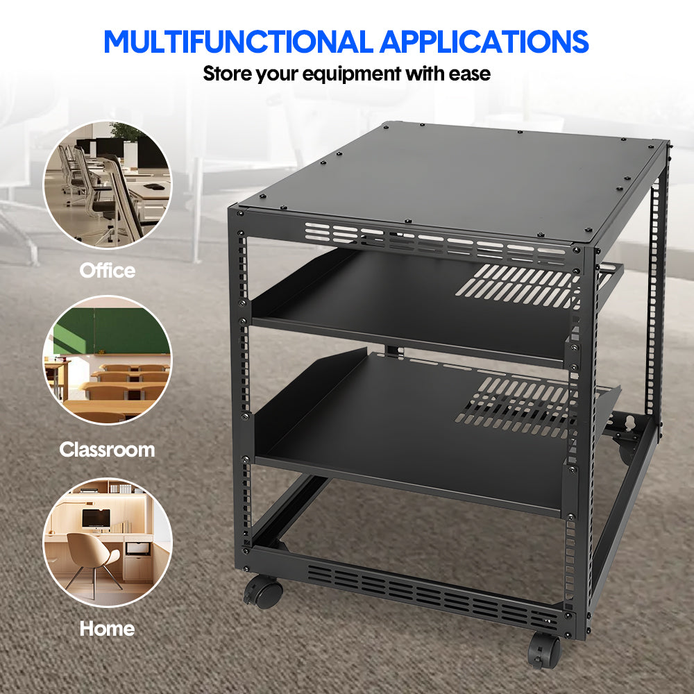 Alston 12U Open Frame Server Rack Hifi Device Rack with Vented Shelves Heavy Duty 4-Post AV/IT Network Rack V985-12UOPENCABINET