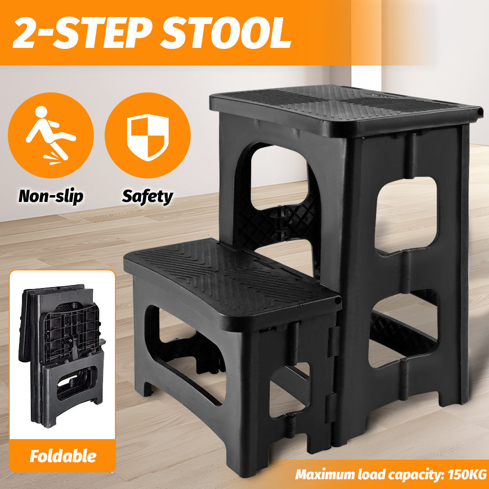 Multipurpose Portable Folding 2 Step Stool Non-Slip PP Collapsible Step Ladder Stool For Office Garage V985-2STEPSTOOL