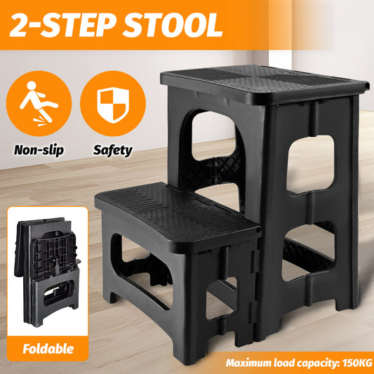 Multipurpose Portable Folding 2 Step Stool Non-Slip PP Collapsible Step Ladder Stool For Office Garage V985-2STEPSTOOL