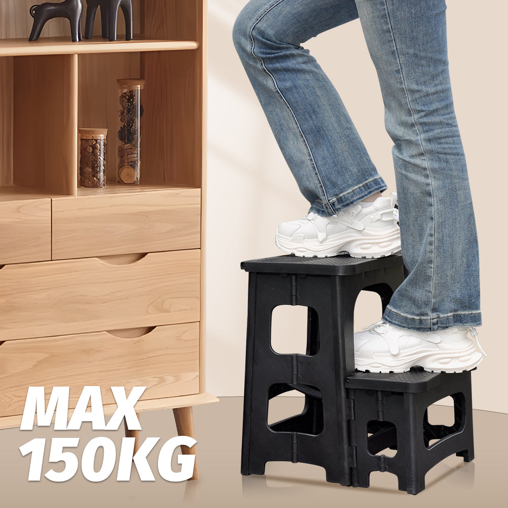 Multipurpose Portable Folding 2 Step Stool Non-Slip PP Collapsible Step Ladder Stool For Office Garage V985-2STEPSTOOL