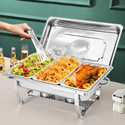 Alston 9L 3x3L Bain Marie Bow Food Buffet Warmer Pan Chafing Dish Stainless Steel Catering Warmer Set with V985-3TBUFFETWAMER