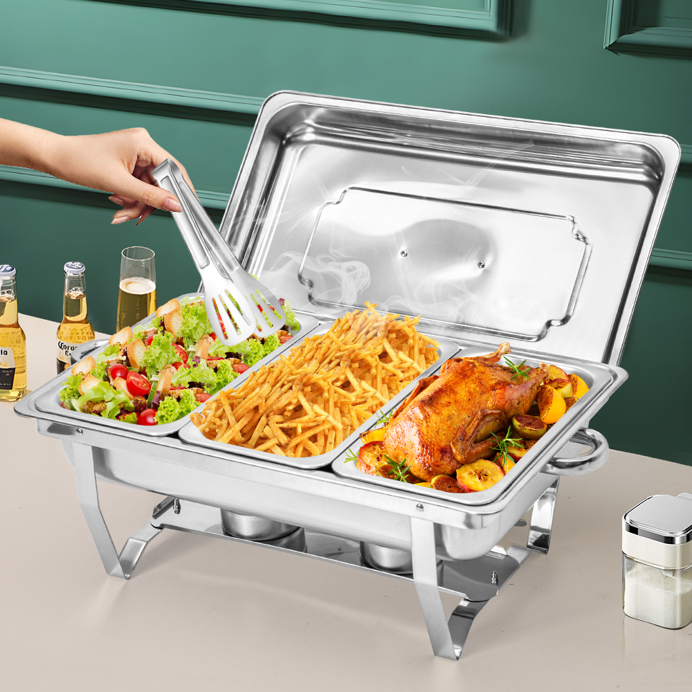 Alston 9L 3x3L Bain Marie Bow Food Buffet Warmer Pan Chafing Dish Stainless Steel Catering Warmer Set with V985-3TBUFFETWAMER