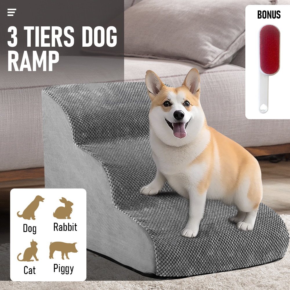 3 Tiers Dog Ramp Non-Slip Pet Steps Cat Stairs Foam Soft Pet Slope Max 40LBS Load for High Beds Sofa Couches V985-3TIERSDOGRAMP