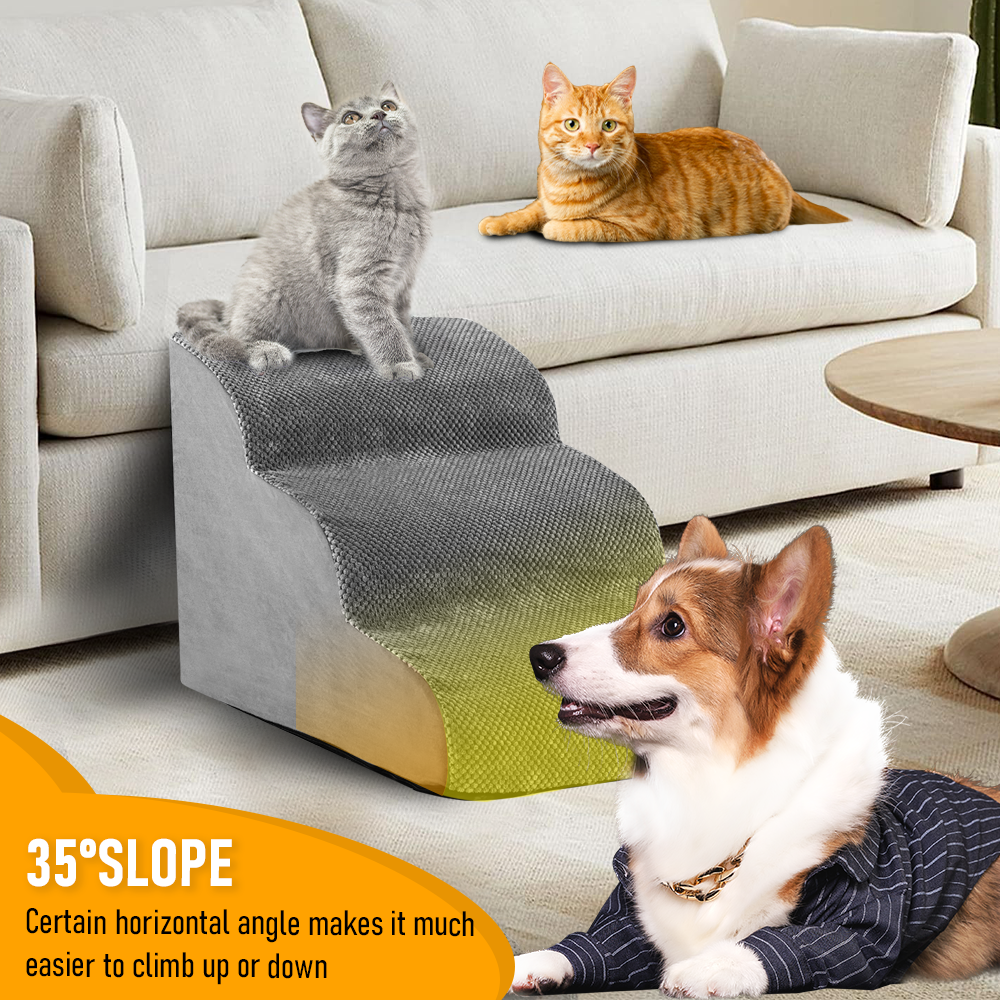 3 Tiers Dog Ramp Non-Slip Pet Steps Cat Stairs Foam Soft Pet Slope Max 40LBS Load for High Beds Sofa Couches V985-3TIERSDOGRAMP