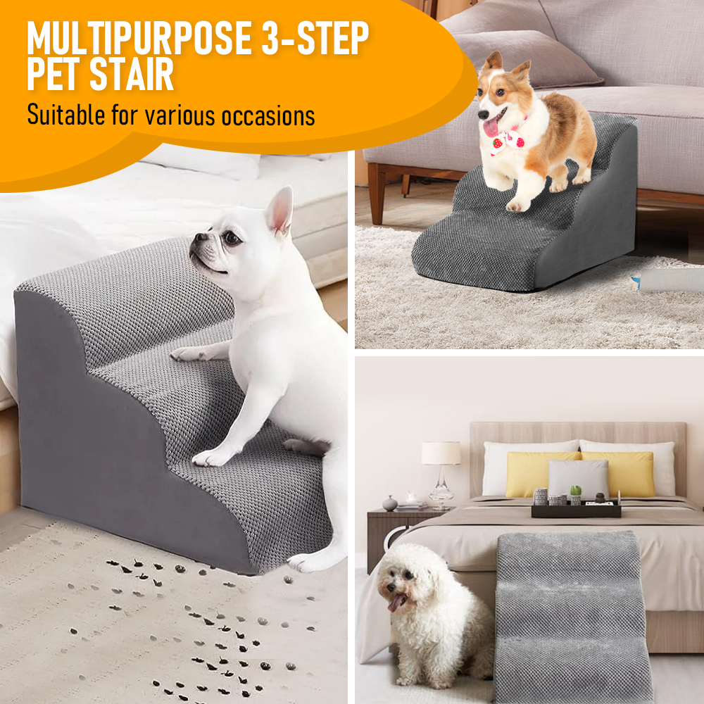 3 Tiers Dog Ramp Non-Slip Pet Steps Cat Stairs Foam Soft Pet Slope Max 40LBS Load for High Beds Sofa Couches V985-3TIERSDOGRAMP