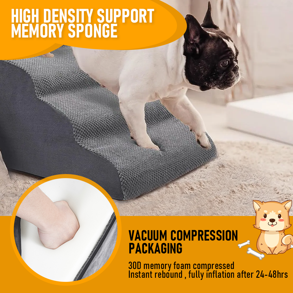 3 Tiers Dog Ramp Non-Slip Pet Steps Cat Stairs Foam Soft Pet Slope Max 40LBS Load for High Beds Sofa Couches V985-3TIERSDOGRAMP