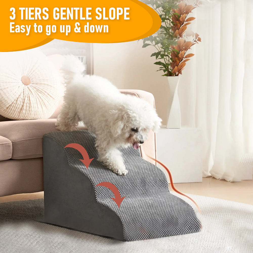 3 Tiers Dog Ramp Non-Slip Pet Steps Cat Stairs Foam Soft Pet Slope Max 40LBS Load for High Beds Sofa Couches V985-3TIERSDOGRAMP
