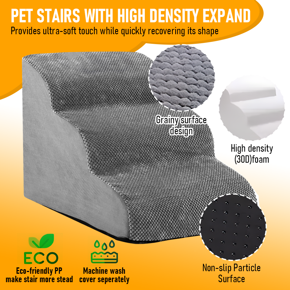 3 Tiers Dog Ramp Non-Slip Pet Steps Cat Stairs Foam Soft Pet Slope Max 40LBS Load for High Beds Sofa Couches V985-3TIERSDOGRAMP