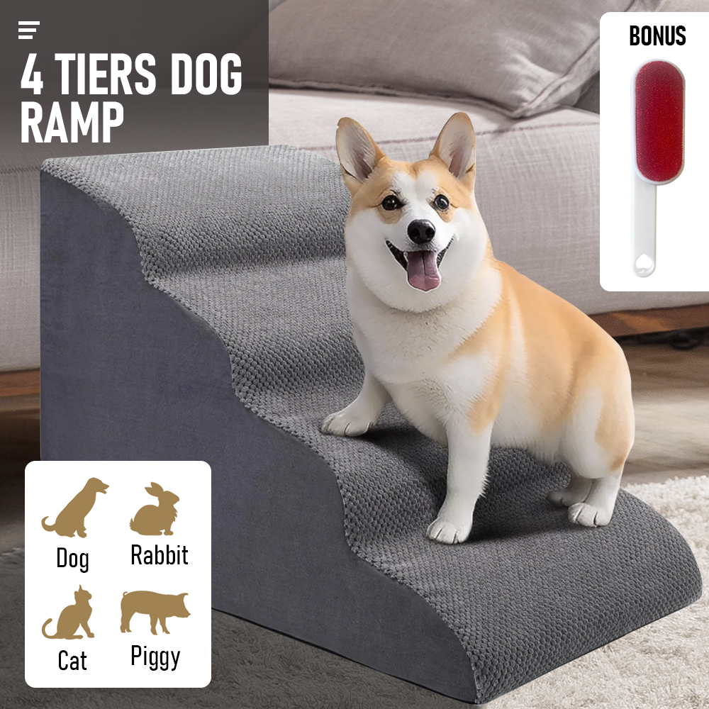 Non-Slip 4 Tiers Dog Ramp/Step/Stair Foam Dog Steps for High Beds or Couches V985-4TIERSDOGRAMP