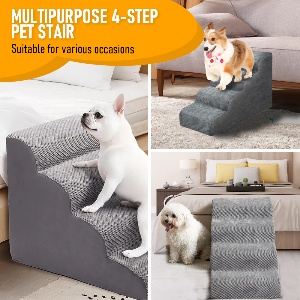 Non-Slip 4 Tiers Dog Ramp/Step/Stair Foam Dog Steps for High Beds or Couches V985-4TIERSDOGRAMP