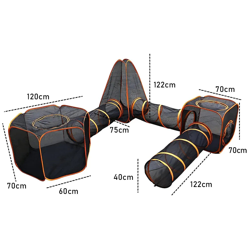 6 in1 Outdoor Portable Pet Cat Playpen Folding Pop Up Mesh Play Tent Tunnel House Enclosures Portable with Storage Bag for Indoor and Outdoor
