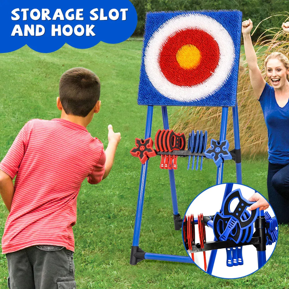 Axe Throwing Bristle Target Set with 8 Throwing Safety Axes and Ninja Stars Flexible Stand for Kids Adults and Family Backyard Sports Indoor Outdoor Game