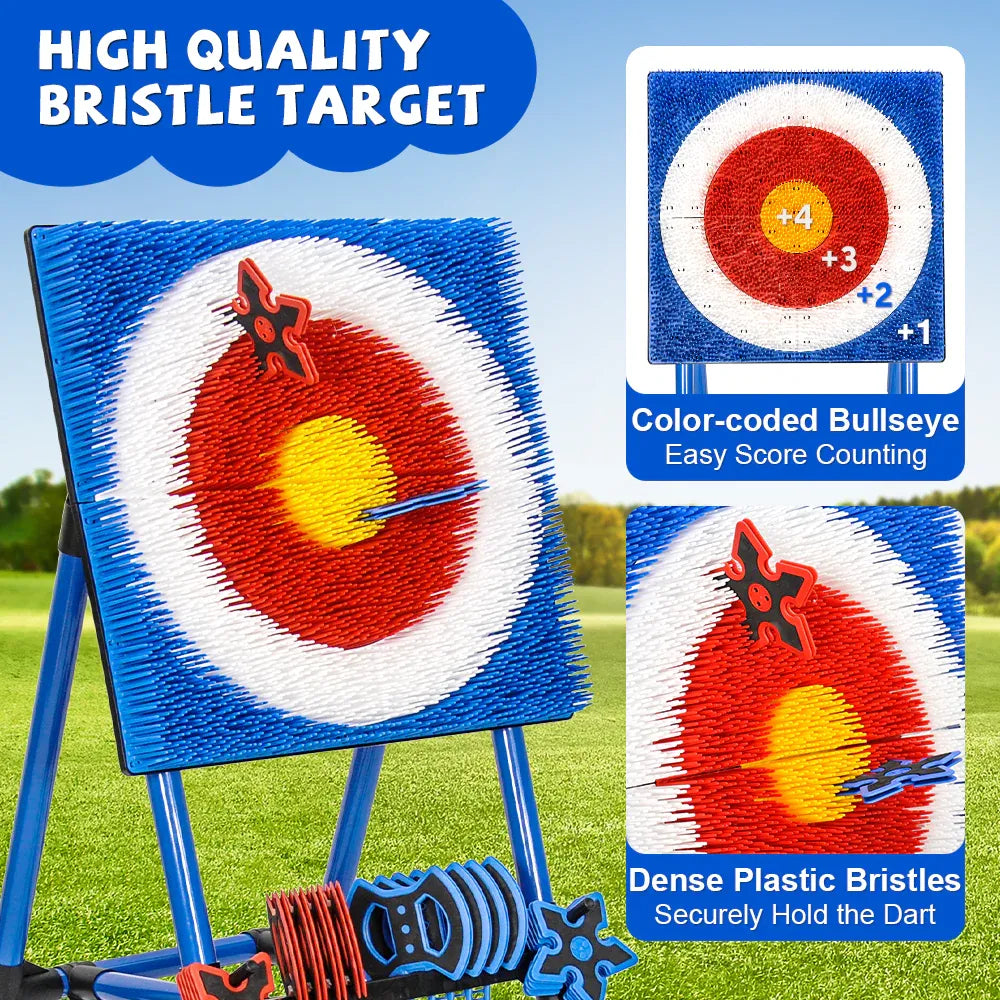 Axe Throwing Bristle Target Set with 8 Throwing Safety Axes and Ninja Stars Flexible Stand for Kids Adults and Family Backyard Sports Indoor Outdoor Game