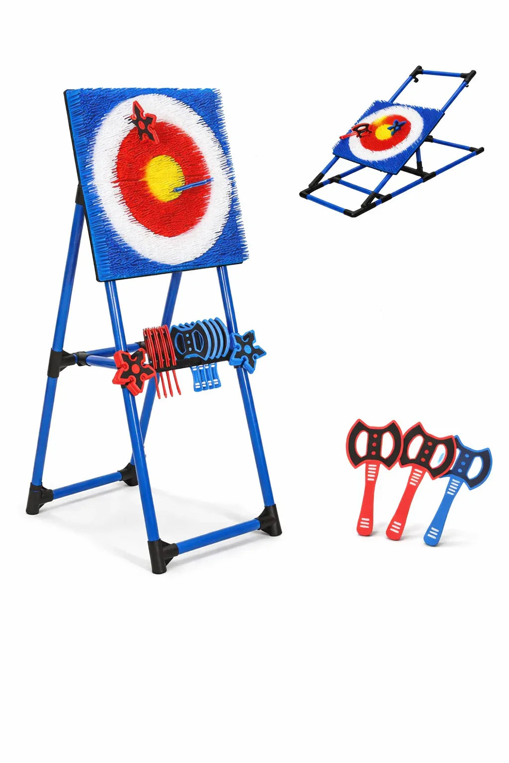 Axe Throwing Bristle Target Set with 8 Throwing Safety Axes and Ninja Stars Flexible Stand for Kids Adults and Family Backyard Sports Indoor Outdoor Game