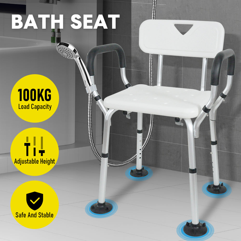Shower Seat Bath Chair Adjustable Height Non-Slip Shower Bathtub Seat with Padded Arms Removable Back for V985-BATHSEAT