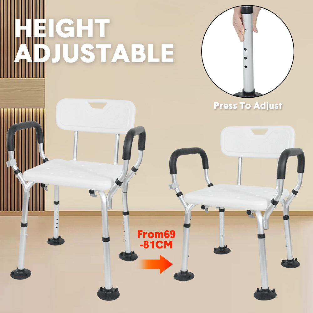 Shower Seat Bath Chair Adjustable Height Non-Slip Shower Bathtub Seat with Padded Arms Removable Back for V985-BATHSEAT
