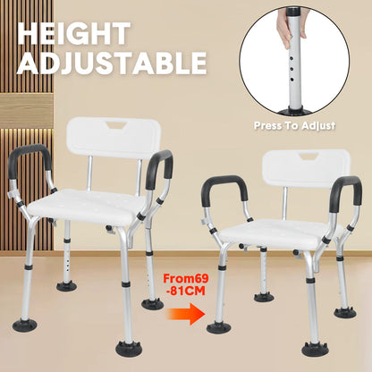 Shower Seat Bath Chair Adjustable Height Non-Slip Shower Bathtub Seat with Padded Arms Removable Back for V985-BATHSEAT