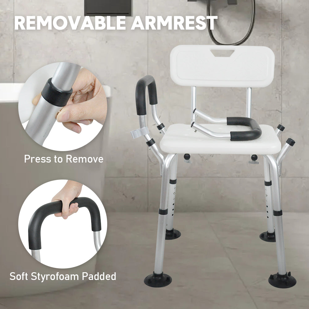 Shower Seat Bath Chair Adjustable Height Non-Slip Shower Bathtub Seat with Padded Arms Removable Back for V985-BATHSEAT