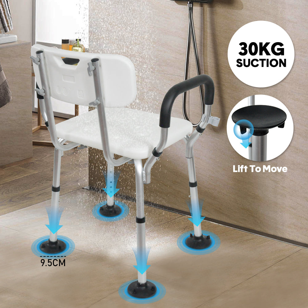 Shower Seat Bath Chair Adjustable Height Non-Slip Shower Bathtub Seat with Padded Arms Removable Back for V985-BATHSEAT