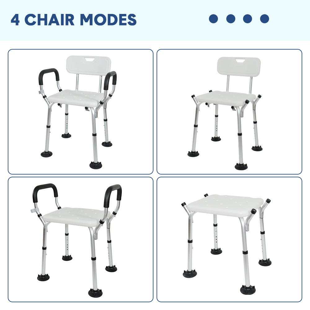 Shower Seat Bath Chair Adjustable Height Non-Slip Shower Bathtub Seat with Padded Arms Removable Back for V985-BATHSEAT