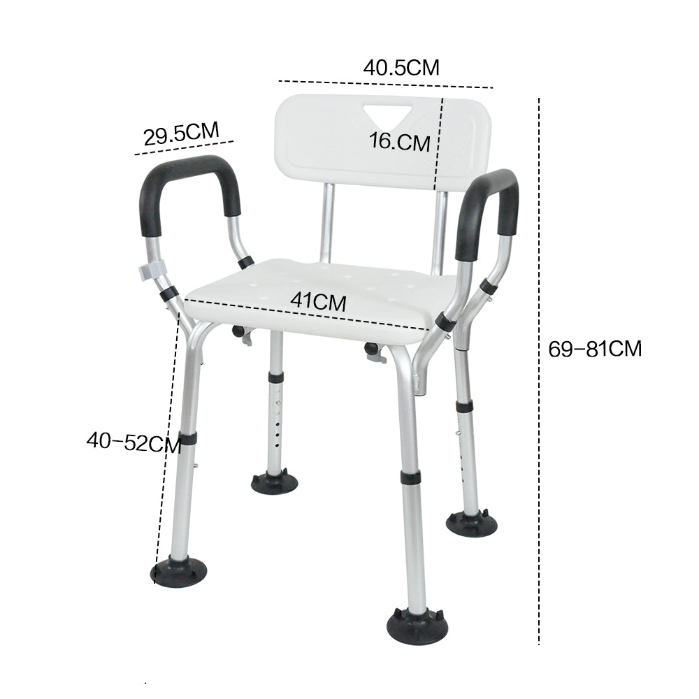 Shower Seat Bath Chair Adjustable Height Non-Slip Shower Bathtub Seat with Padded Arms Removable Back for V985-BATHSEAT