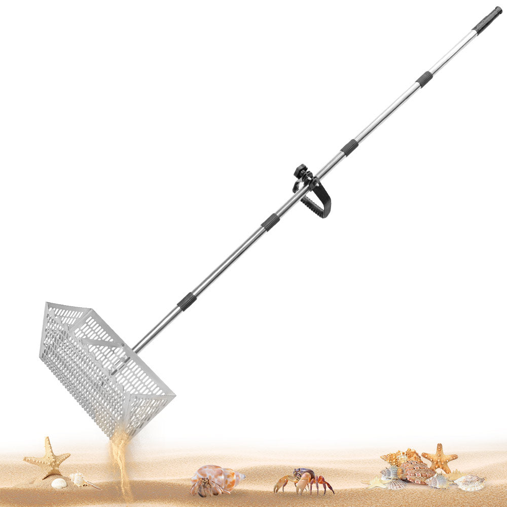 Beach Rake Stainless Steel Sand Flea Rake 140cm Long Detachable Handle and Shark Tooth Wide Sifter for Easy V985-BEACHRAKE