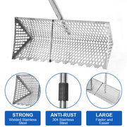 Beach Rake Stainless Steel Sand Flea Rake 140cm Long Detachable Handle and Shark Tooth Wide Sifter for Easy V985-BEACHRAKE